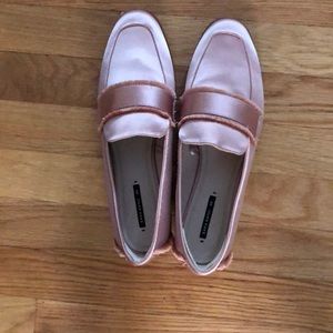 ZARA frayed pink loafers